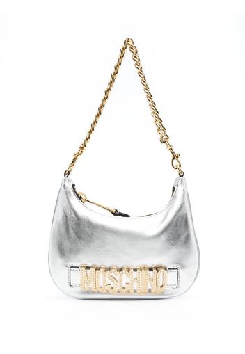 Moschino metallic logo-lettering shoulder bag - Argento