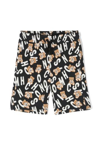 Moschino Kids teddy bear-print drawstring shorts - Nero