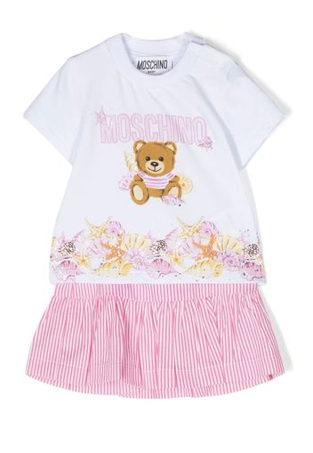 Moschino Kids Gonna a righe con ruches - Rosa