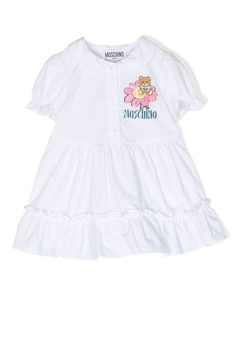 Moschino Kids Abito Teddy Bear con ruches - Bianco