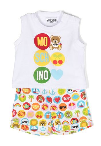 Moschino Kids Set T-shirt e shorts con stampa - Bianco