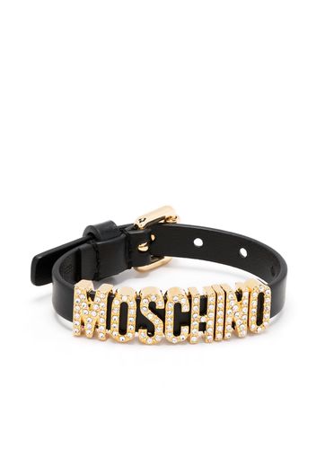 Moschino logo-lettering leather bracelet - Nero