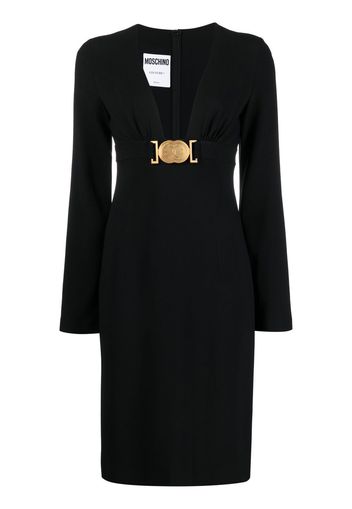 Moschino logo-plaque long-sleeved dress - Nero