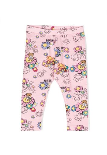 Moschino Kids floral-print Teddy Bear motif leggings - Rosa