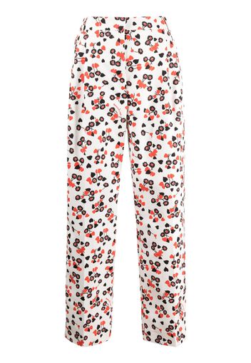 Moschino floral-print high-waist trousers - Bianco