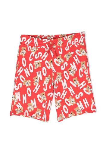 Moschino Kids teddy bear-print drawstring shorts - Rosso