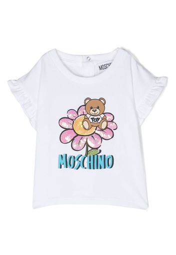 Moschino Kids sequin-embellished logo-print T-shirt - Bianco