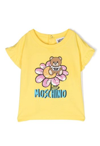 Moschino Kids sequin-embellished logo-print T-shirt - Giallo