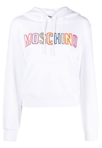 Moschino embroidered-logo cropped hoodie - Bianco