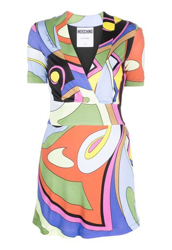 Moschino geometric-print v-neck fitted dress - Nero