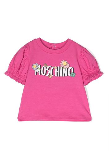 Moschino Kids puff-sleeve floral-print shirt - Rosa