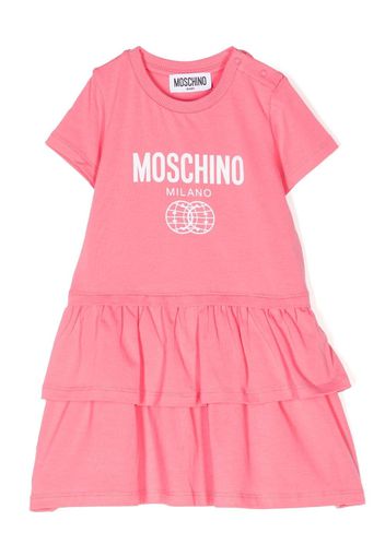 Moschino Kids logo-print ruffled dress - Rosa