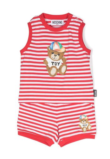 Moschino Kids teddy bear-motif striped set - Rosso