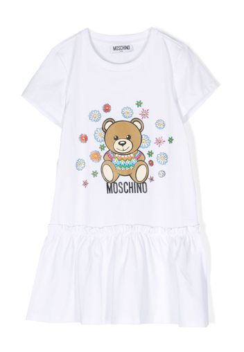 Moschino Kids teddy-print smock dress - Bianco