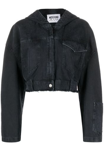 Moschino Giacca denim crop con cappuccio - Nero