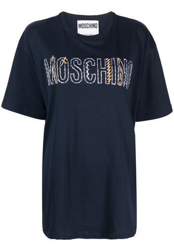 Moschino logo-embroidered cotton T-shirt - Blu