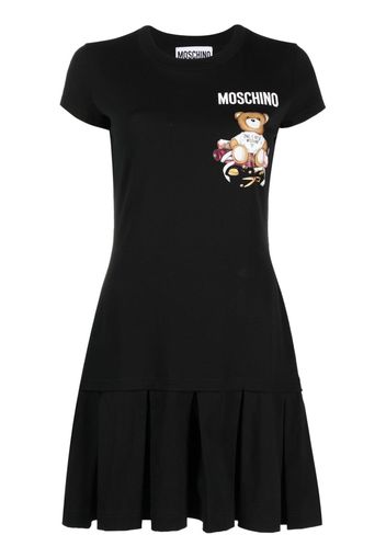 Moschino Abito corto plissettato con stampa - Nero