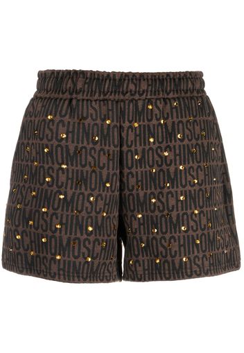 Moschino logo-print studded shorts - Marrone