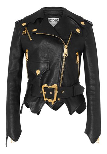 Moschino zip-up leather Biker jacket - Nero