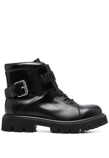 Moschino logo-embossed lace-up leather boots - Nero