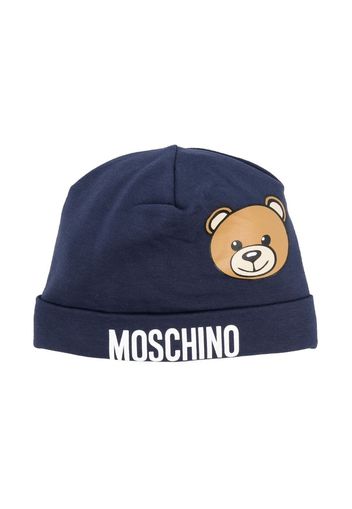 Moschino Kids logo-print cotton beanie - Blu