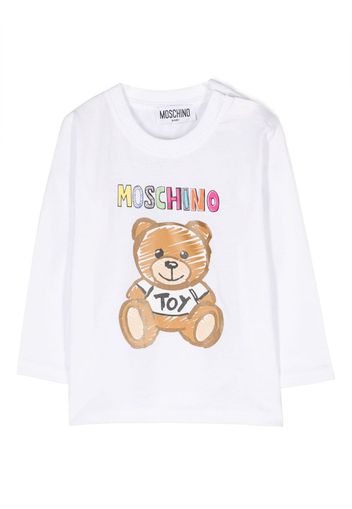 Moschino Kids Leo Teddy-print cotton sweatshirt - Bianco