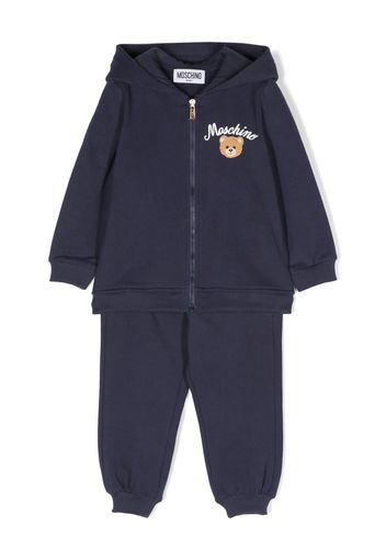 Moschino Kids bear-print cotton zipped hoodie - Blu