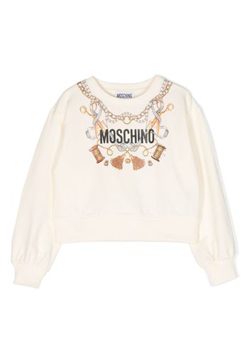 Moschino Kids logo-print cotton sweatshirt - Toni neutri