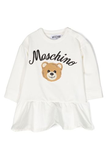 Moschino Kids logo-embroidered flared dress - Bianco