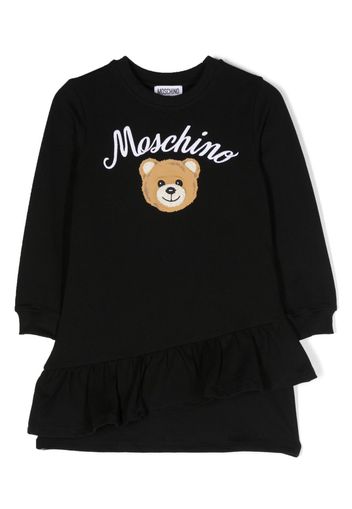 Moschino Kids logo-print ruffled dress - Nero