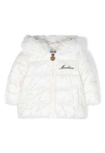 Moschino Kids logo-embroidered cotton padded jacket - Bianco