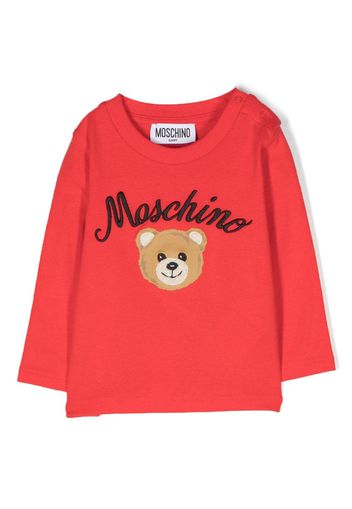 Moschino Kids Teddy Bear-motif cotton T-shirt - Rosso