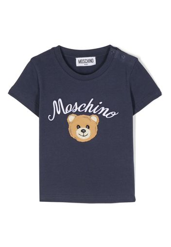 Moschino Kids logo-embroidered cotton T-shirt - Blu