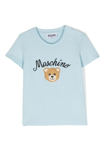 Moschino Kids logo-embroidered crew-neck T-shirt - Blu