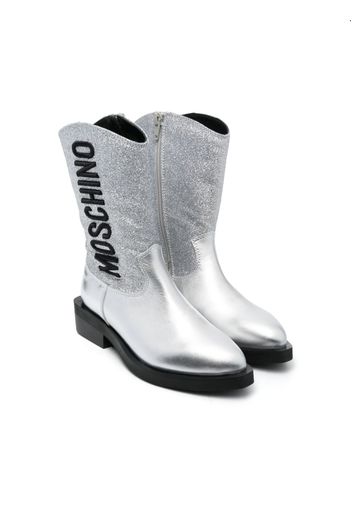 Moschino Kids logo-embroidered knee-high boots - Argento