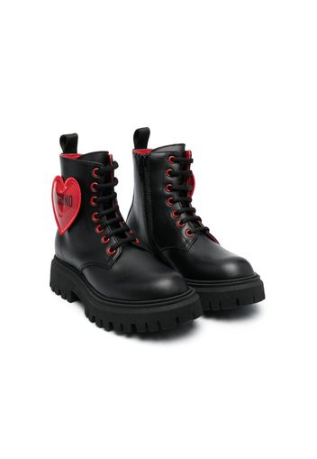 Moschino Kids heart-patch combat boots - Nero