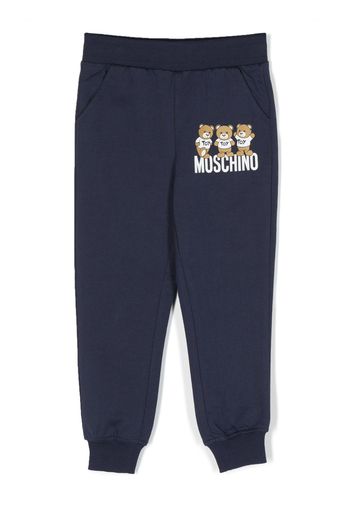 Moschino Kids Teddy Bear-print cotton track pants - Blu