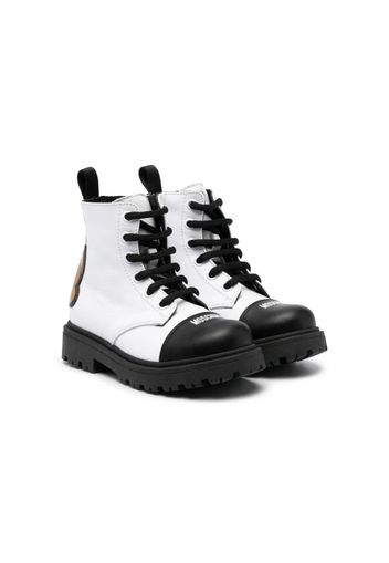 Moschino Kids logo-print two-tone boots - Bianco