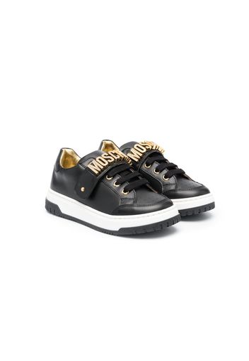 Moschino Kids logo-lettering leather sneakers - Nero