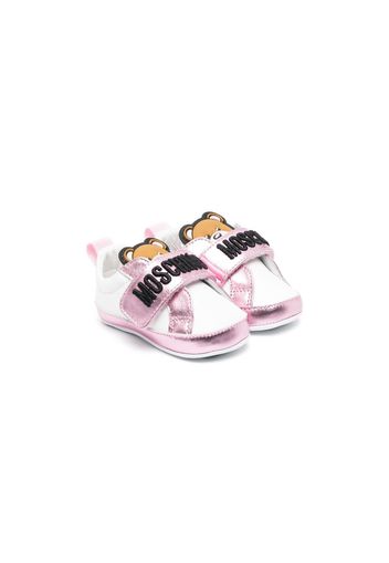 Moschino Kids logo-embroidered leather sneakers - Bianco