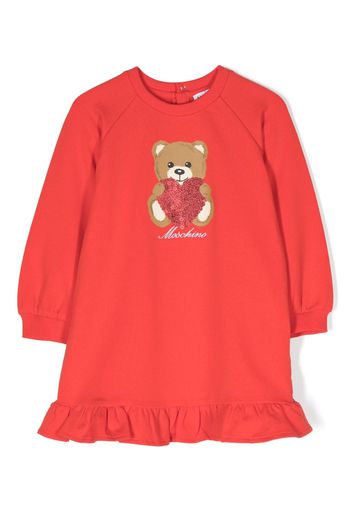 Moschino Kids teddy bear-print ruffle-trim dress - Rosso