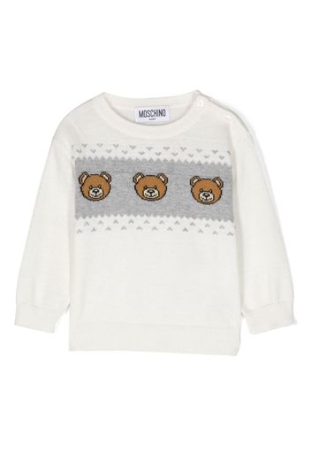 Moschino Kids bear-print intarsia-knit jumper - Bianco