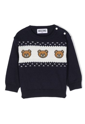 Moschino Kids bear-print intarsia-knit jumper - Blu