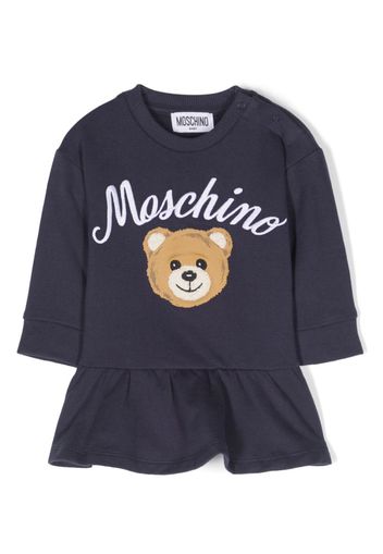 Moschino Kids logo-embroidered long-sleeve dress - Blu