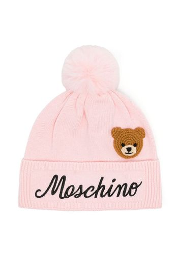 Moschino Kids logo-embroidered fine-knit beanie - Rosa