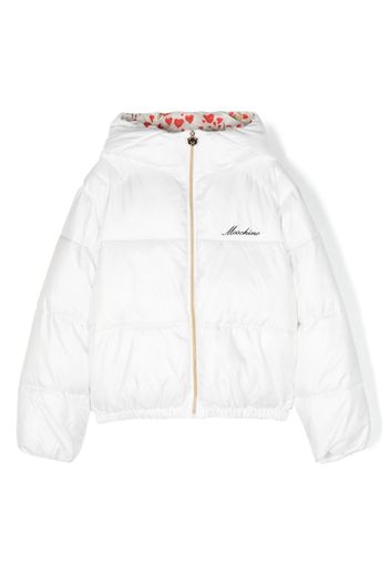 Moschino Kids logo-embroidered padded jacket - Bianco