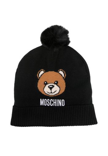 Moschino Kids Teddy Bear-motif pompom beanie - Nero