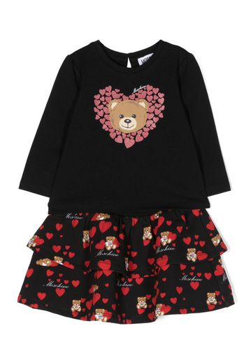 Moschino Kids Teddy Bear-motif jersey-fleece dress - Nero