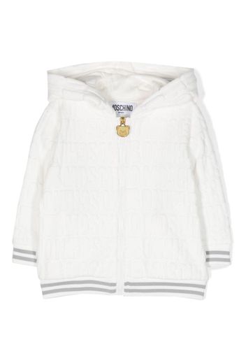 Moschino Kids logo-embossed zipped hoodie - Bianco