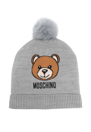 Moschino Kids Teddy Bear-motif pompom beanie - Grigio